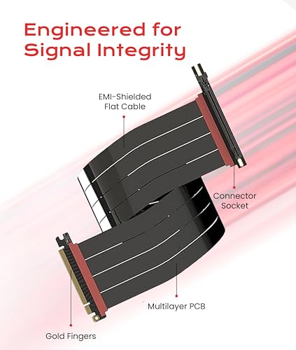 Image of LINKUP PCIE 5.0 Riser Cable | for Vertical GPU Mount | Right Angle | Graphics Card GPU Ready | Usable with PCIe 4.0 & RX 9070 / RTX5090 | 70cm (Total Length: 74cm)