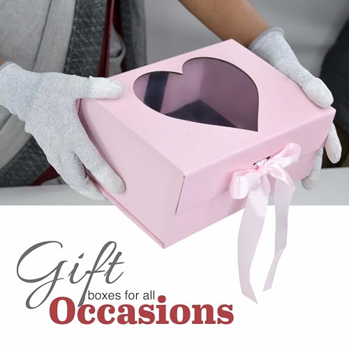 Image of RBS - Pink Gift Box with Window 23x16x10cm Gift Boxes for Packaging (1 Pack) Gifting Sturdy Hamper for Gift Empty Valentine's Day Gifting Box Holds Up to 5kg Elegant Gift Boxes for Gift Presentation