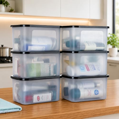 Image of SR Plastic Airtight Storage Container for Kitchen, Pantry and Home Organization | Multipurpose Stackable Refrigerator Organizer for Snacks, Fruits, Bread and Cosmetics (Set of 6-Transparent)