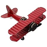 HANABASS レトロ鉄製飛行機模型 インテリア装飾用 メタルクラフト オーナメント ヴィンテージ赤 大型デスクトップ飾り リビングや書斎に