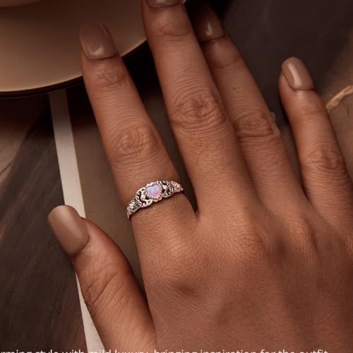 LOVECOM Opal Heart Ring for Women 925 Sterling Silver Hollow Butterfly Ring Purple Heart Cut Opal Cubic Zirconia Promise Ring for Her Jewelry Birthday Wedding Prom Gifts for Mom Daughter3