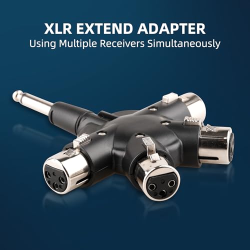 Adaptador inalámbrico UHF XLR a TRS de múltiples salidas para micrófonos dinámicos, guitarra, mezcladora y sistema PA, con 16 frecuencias ajustables y carga USB miniatura 2