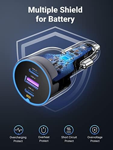 UGREEN 130W USB C Car Charger 3-Port PD 100W PD3.0/QC4.0/PPS Fast Car Charger Adapter with 100W USB C Cable Compatible with iPhone 14/13/12, Galaxy S22/S22 Ultra/S21/Note20, iPad, Tablet, Laptop