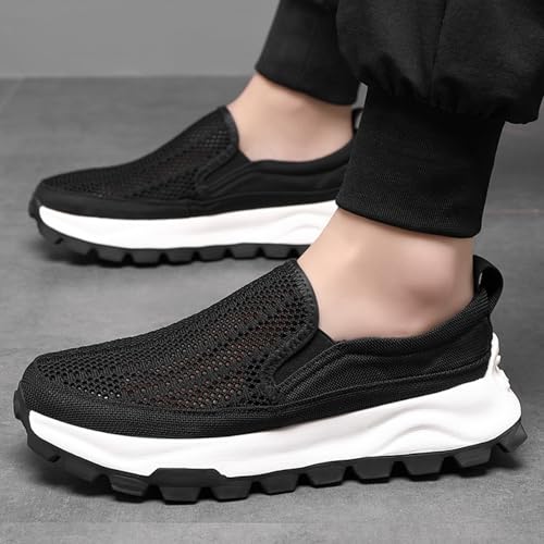Men's Black Breathable Mesh Slip-On Loafers for Summer Comfortable and Light Casual Walking Shoes Non-Slip Soft Platform Fashionable Versatile Sneakers4