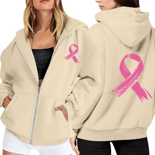 Breast Cancer Awareness Zip Up Sweatshirt Women Graphic Hoodie Oversized Sweatshirts Casual Long Sleeve Jackets - image 1