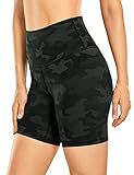 CRZ YOGA Mujeres Yoga Pantalones Cortos - 15cm Cintura Alta Ejercicio Motociclista Pantalones Cortos Camuflaje de Oliva 42