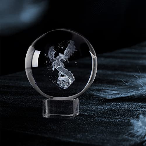 Ohiyoo 3D Crystal Ball Dragon Engraved Gifts Dragon Glass Ornaments for Collectible Figurines Gift Home Ornaments (60mm) - Image 4