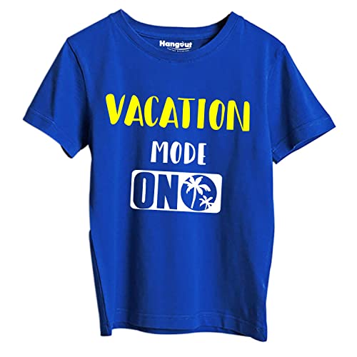 Image of Hangout Hub Men's Women's Boy's Girl's Round Neck T-Shirt Vacation Mode ON Printed-Blue Color-Family Combo Tees