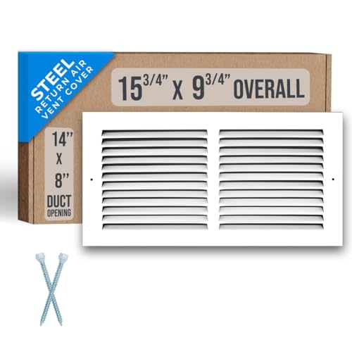 Handua 14W x 8H [Duct Opening Size] Steel Return Air Grille (HD Series) Vent Cover Grill for Sidewall and Ceiling White | Outer Dimensions: 15.75W X 9.75H for 14x8 Duct Opening