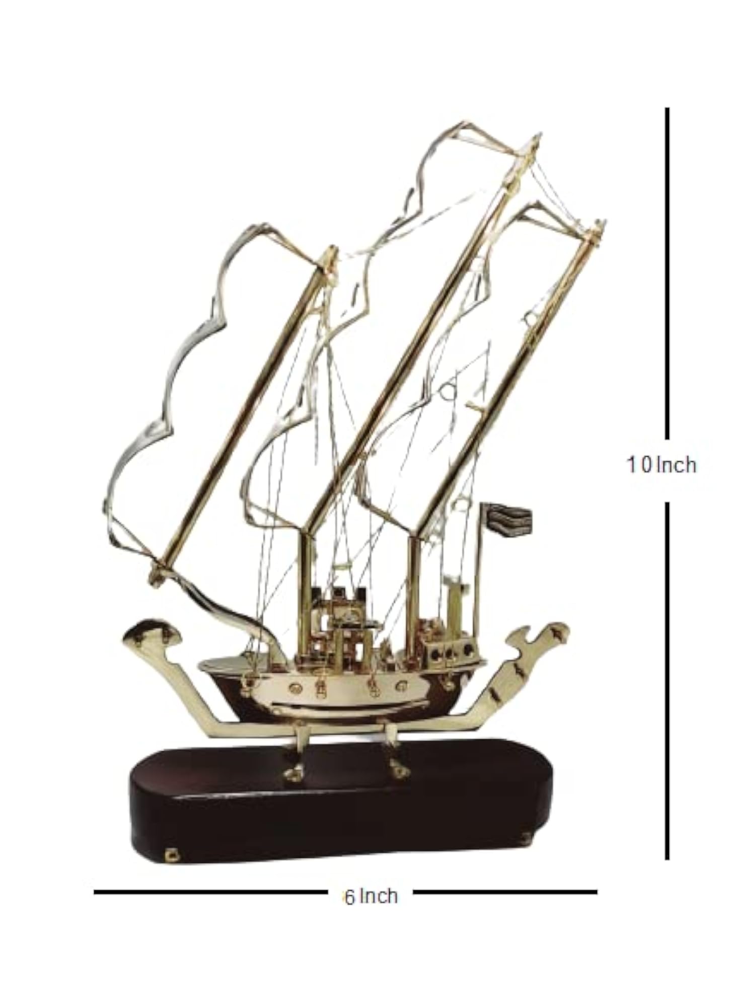 Antique Brass Ship Model with Wooden Base, Nautical Decor