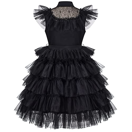 Sunny Fashion Girls Dress Black Lace Cake Multilayered Leather Belt Tutu Tulle2