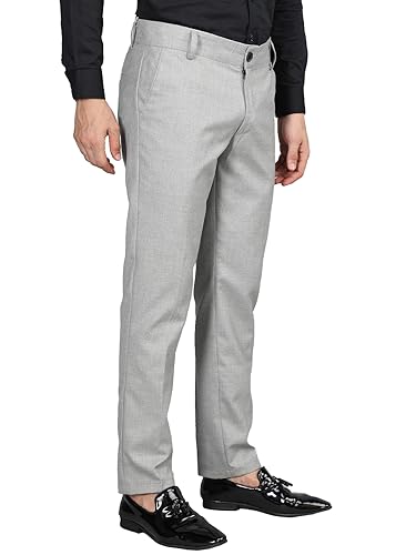 Image of CHKOKKO Men Mid Rise Slim Fit Solid Regular Trouser