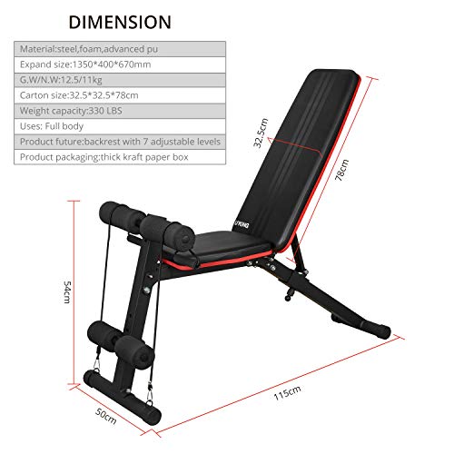 U’King Adjustable Weight Bench - Utility Weight Bench for Full Body Workout- Foldable Flat/Incline/Decline Perfect for Bench Press, Sit-ups, Leg Lifts, Full Body Fitness(Black)