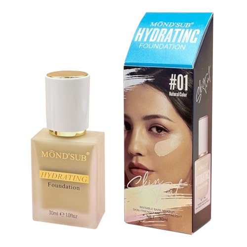 「MONDSUB Hydrating Skin-Like Foundation #01 Natural Ivory | 24H Breathable Full Coverage, Non-Comedogenic & Oil-Free Formula, Vegan & Cruelty-Free Liquid Makeup for Radiant Nude Look」
