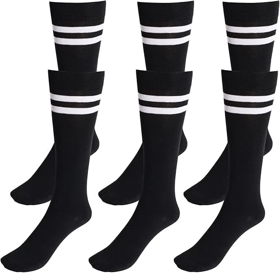 Image of WKLOUYHE 3 Pairs School Uniform Cotton Knee High Socks Athletic Sports Soccer Socks Tube Sock for Girls and Boys
