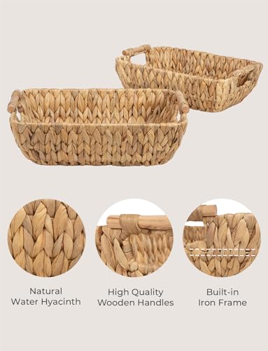 image for StorageWorks Hand-Woven Large Storage Baskets with Wooden Handles, Wat