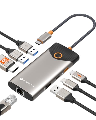NOVOO Hub USB C Ethernet Gigabit HDMI 4K 60Hz Lecteur de Carte SD TF PD 100W 7 en 1 Adaptateur USB C Compatible avec MacBook iPad Pro Air Mac Mini M4 Surface Galaxy S24