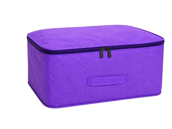 Nylon Wardrobe Bag Underbed Cloth Storage Organizer | Moisture Proof Storage box for Clothes Saree Bags with Zippered Closure & Handle (Purple, 37x35x23 cm) Square-image-6