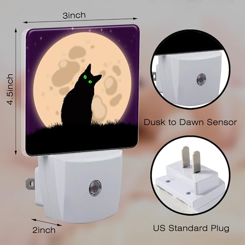 Image of Halloween Spooky Black Cat Night Light Plug into Wall, Cat sit on Moon Dusk to Dawn Night Light,0.5w Energy Saving Sleep Friendly Nightlights for Kids Boys Girls Home Decor