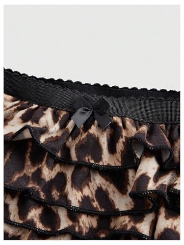 SOLY HUX Women's Y2k Leopard Print Mini Shorts Layered Ruffle Hem Low Waisted Shorts3