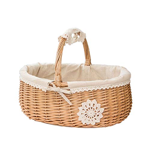 Boîte de Rangement Rotin, Bac de Rangement, Panier de Panier en Osier Naturel, Panier en Osier Rattan Basket de Rangement Boîte de Pique-Nique paniers de Fleurs de Fruits avec Couvercle et poignée et