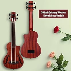 Basse Acoustique Électrique en Bois De 30 Pouces en Bois Ukulele Ukelele Intégré EQ Tuner avec des Trous Sonores Ukulélé… – Image 6