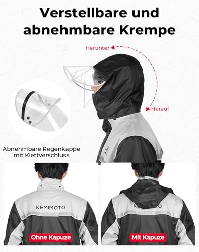 KEMIMOTO Regenanzug für Herren, Wasserdichter Reflektierender Regenmantel, Atmungsaktiv Regenbekleidung Regenjacke für Camping, Wandern, Reisen, Radfahren