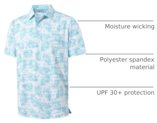 Image of M MAELREG Mens Golf Shirt Short Sleeve Dry Fit Print Moisture Wicking Performance Patterns Collared Polo Shirt