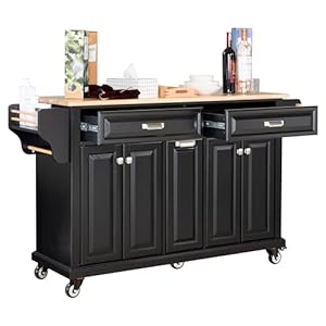 Mobile Kitchen Island with Storage Cabinet and Drawers, Rolling Kitchen Island Cart on Wheels with Rubberwood Countertop for Kitchen, L60.5 x W18.13 x H36.75IN, Black Mobile Kitchen Island with Storage Cabinet and Drawers Rolling Kitchen Island Cart on Wheels with Rubberwood Countertop for Kitchen L605 x W1813 x H3675IN Black