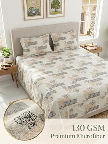 Image of Mafatlal 130 GSM Pearl Double Size Bedsheet with 2 Pillow Cover, Lightweight, Skin Friendly | 90 x 100 Inches | Warm Cream
