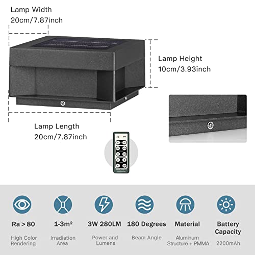 Mvbt Solar Modern Post Light, Outdoor Led Fence Deck Column Cap Lamp Ip65 Waterproof Lantern 3000K Luxury Landscape Lighting For Patio Posts Flat Surface Garden Decoration (8"*8") #TOP5