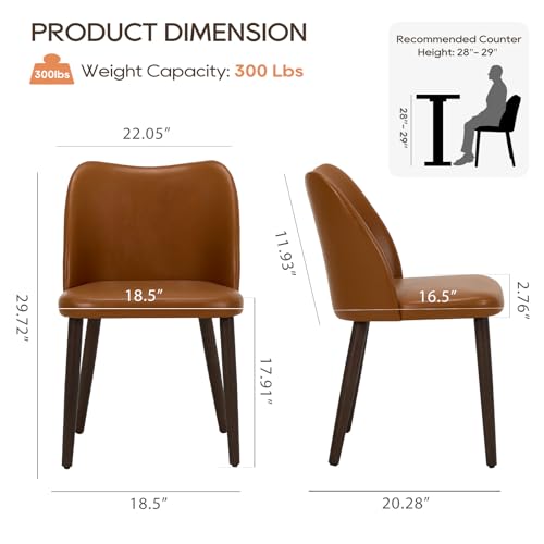 Image of MALOL Dining Chairs Set of 2, Upholstered Leather Kitchen Chairs with Curved Back, Padded Seat and Solid Wood Legs, Modern Dining Chair for Kitchen Dining Room, Light Brown