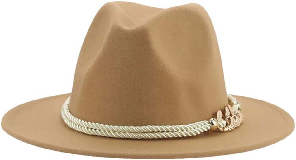 Women Hat Solid Belt Fedora Hats Formal Wedding Church Felted Fedora Hats Sombreros khaki9 56-58cm(Adults)