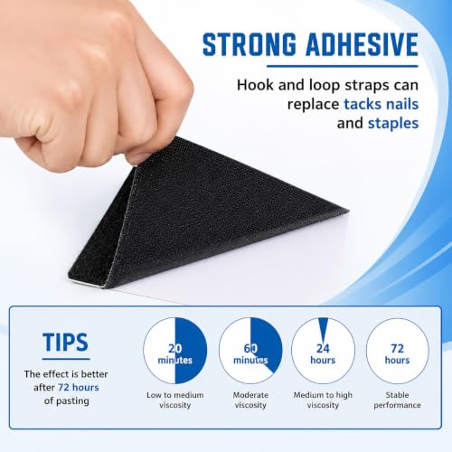 Image of BONZELLA Self Adhesive Hook and Loop Strip Tape, Industrial Strength Interlocking Hook Loop Sticker, Multipurpose Double Sided Hook & Loop Tape for Crafting & Hanging, Black (6, 6cm x 6cm, Black)