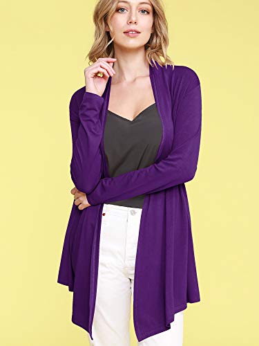 Image of Lock and Love Women's Draped Front Open Asymmetrical Cardigan - Casual Long Sleeve Lightweight Duster