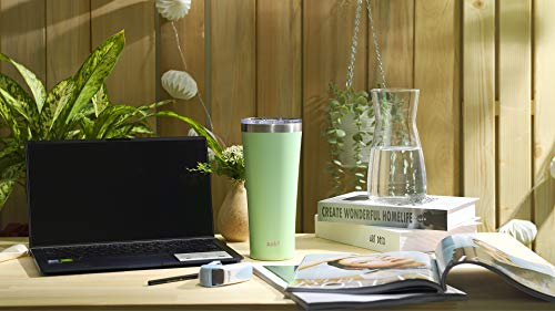 Image of Zak Designs 30 oz Alpine Vacuum Insulated Travel Tumbler with 18 /8 SS Stainless Steel, Splash-Proof Slide Lid, Includes Reusable Silicone Straw and Fits in Car Cup Holders, Neo Mint
