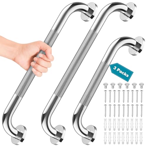 Tetutor 3 Pack Grab Bars for Bathtubs and Showers, 16-Inch and 12-Inch Anti-Slip Bathroom Shower Grab Bars for Seniors Wall, Safety Handicap Grab Bars Stainless Steel,Shower Handle for Elderly