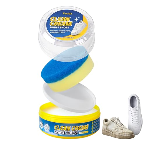 Facida No-Wash White Shoes Clean Cream 210g Multi-Purpose Shoe Cleaner Kit With Sponge for Dual-Cleaning Compact & Travel-Friendly Instant Stain Remover on White Sneaker Shoes Leather Canvas