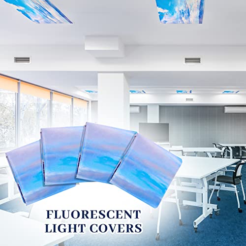 Image of Hortsun 4 Pack Fluorescent Light Covers 4 x 2 Feet Magnetic Light Cover for Drop Ceiling, Fluorescent Ceiling Shade Filters for Office Classroom Home Hospital Decor(Beach)