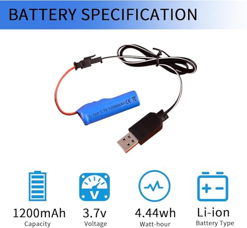 Image of 1200mah 3.7V Rechargeable Battery SM-2P Plug with USB Charger for RC Car RC Trucks Toy Robots Bazooka Rocket Bubble Gun Battery Replacement 2 Pack