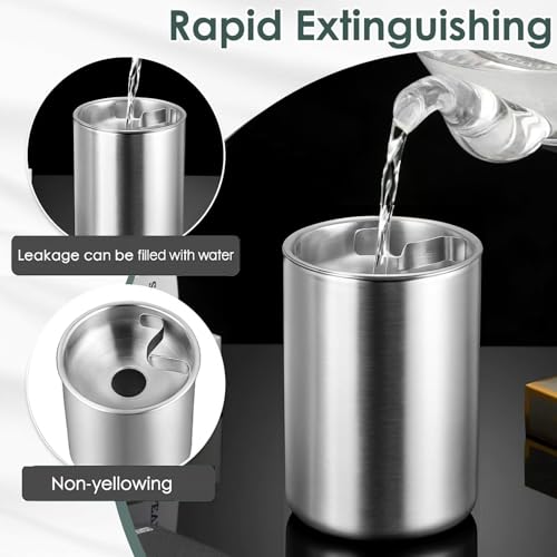 Image of NYRWANA Stainless Steel Windproof Ashtray with Lid | Rustproof, Easy-to-Clean Ash Holder for Smokers | Elegant Indoor Outdoor Ash Tray for Patio, Home, Office, Bar & Garden Use (Silver)