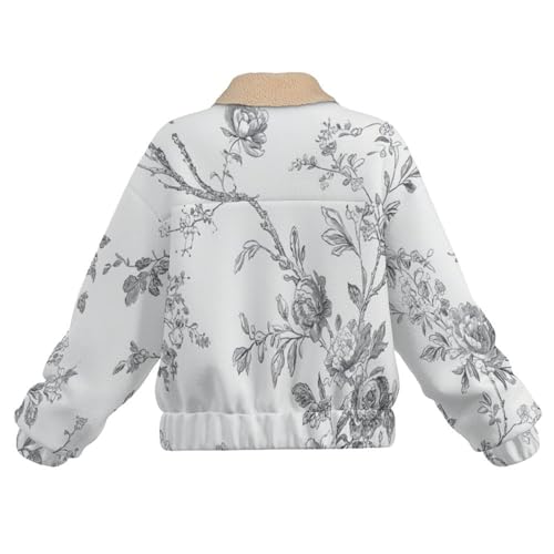 Chaqueta de invierno para mujer con forro polar retro de flores y pájaros 6