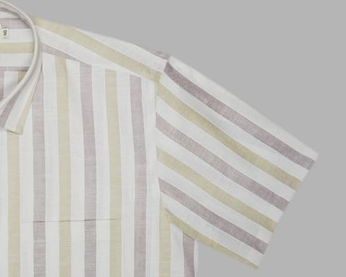 Image of GHPC Cotton Linen Striped Half Sleeves Regular Fit Formal Shirt for Men