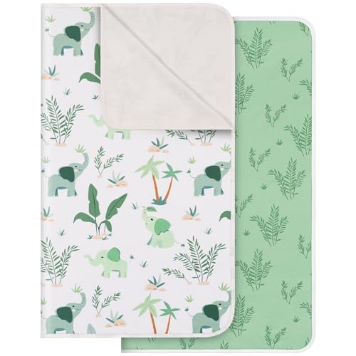 Yukkidds 2er-Pack Bettunterlage Wasserdicht Kinder, Waschbar PIPI Unterlage Bett Kinder, Betteinlage Inkontinenz Bettunterlage 30x35inch (Grüner Elefant)