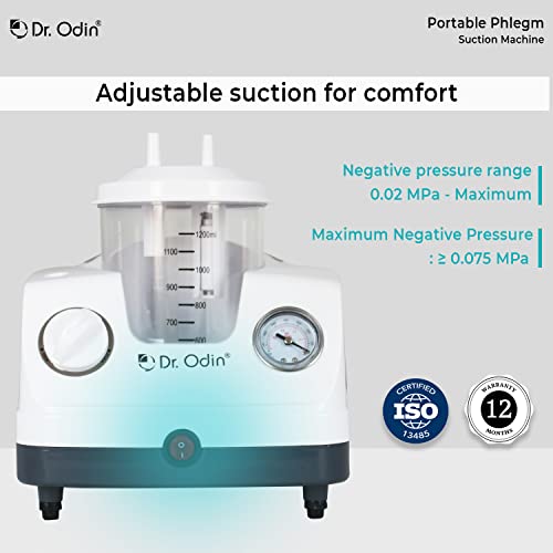 Image of Dr. Odin OSU 301 Portable Phlegm Suction Machine with 1200ml Jar, Oil-Free Pump for Hospital, Dental & Home Use, 1-Year Warranty | Made in India (White & Grey)