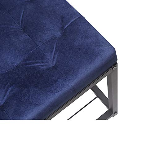 Otomano tufado azul marinho - Moldura de metal - Banco estofado quadrado - Capacidade de peso 113 kg