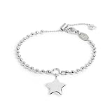 MARLU' Bracciale Donna con Ciondolo Stella, Oro Giallo, Acciaio Inossidabile Placcato 24 Carati, Catena a Sfere 18,5 cm, Chiusura Regolabile