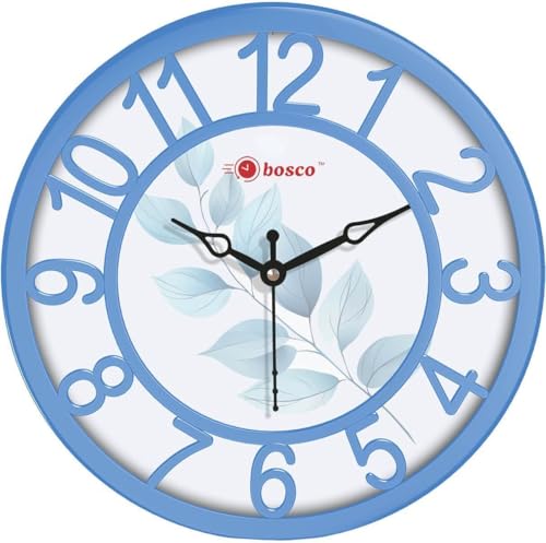 Image of Bosco Analog Non Ticking Silent, Soft Blue Border with Leaf Print, 20 CM Table Cum Round Wall Clock, for Home, Living Room, Bed Room, Office and Kitchen | BWC-1209