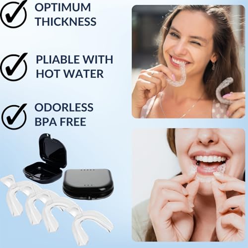 teeth whitening trays moldable 4-pc bleaching trays for teeth whitening with 2 slim retainer cases - comfortable thin design for tooth bleach compatible with opalescence gel not included