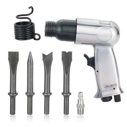 FLKQC 150mm Air Hammer Kit with 4 Chisels & Quick Change Retainer 4500 BPM Short Barrel Pneumatic Hammer Air Shovel Tool for Automotive Metal and Masonry Work